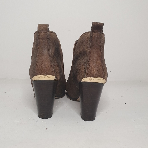 Michael Michael Kors Washed Brown Leather Pull on Ankle Heeled Boot Size 9.5M - Picture 3 of 9